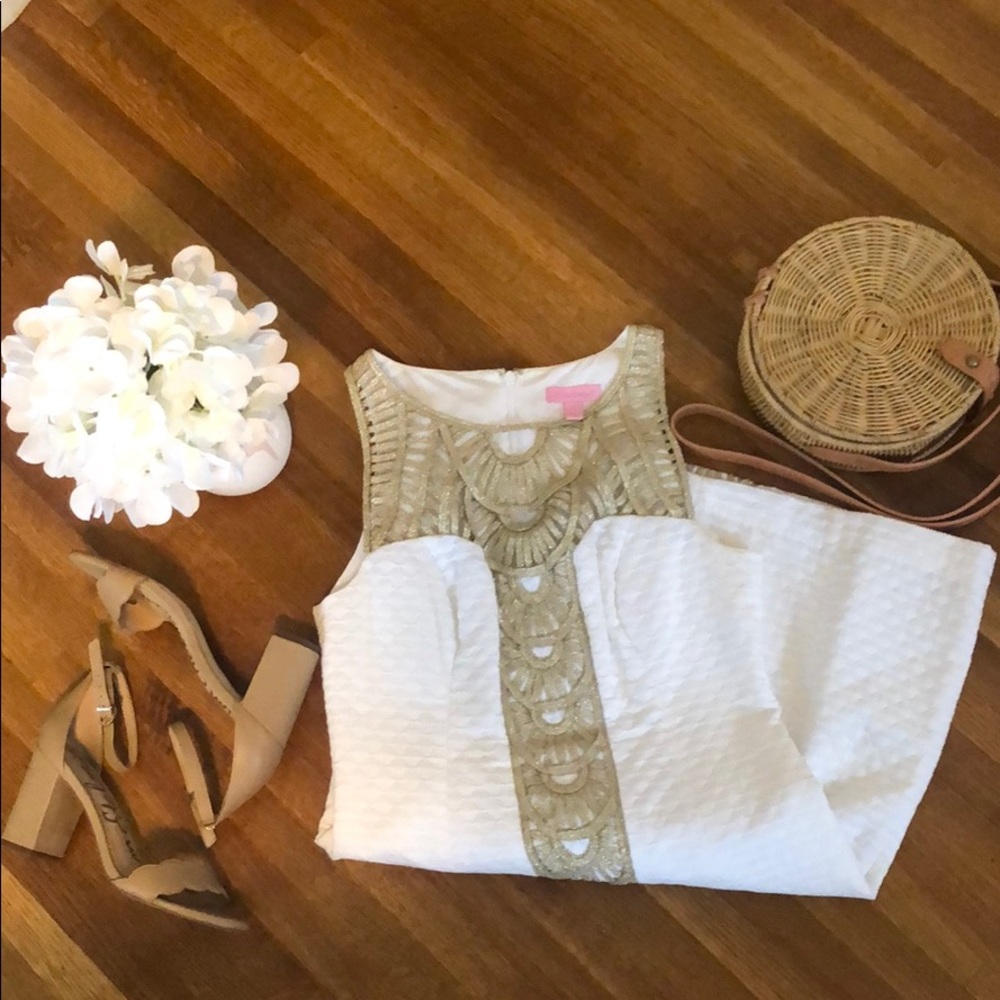 Lilly Pulitzer White and Gold Tana Shift Dress